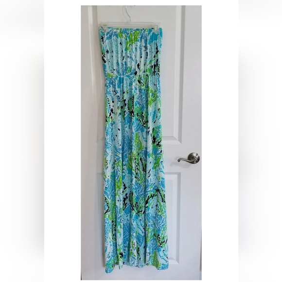 Lilly Pulitzer Marlisa Strapless Maxi Dress in Spa Blue Lets Cha Cha Small - Picture 2 of 6